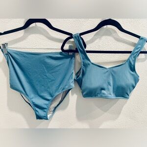 Ribbed, Twist Back, High Waisted, Bikini Set